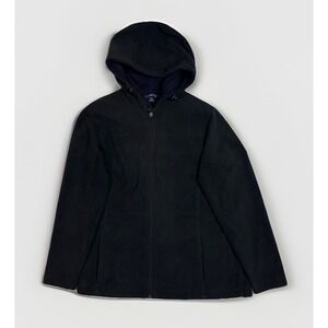 Lands End Womens Fleece Thermal Jacket Black Full Zip Lined Size XS 2-4